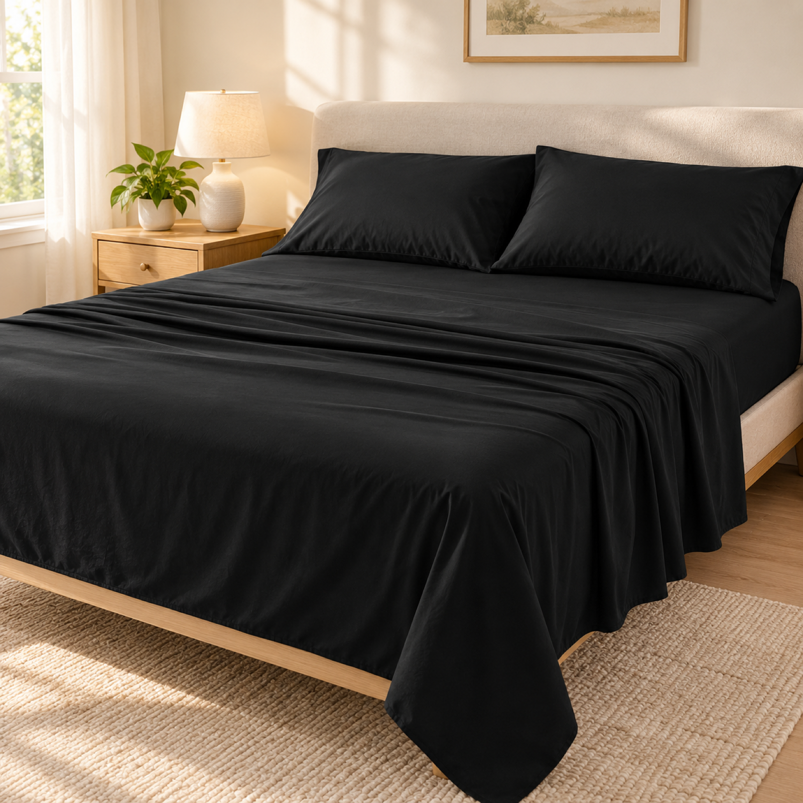 Deep Pocket Microfiber Sheet Set, Black — scene